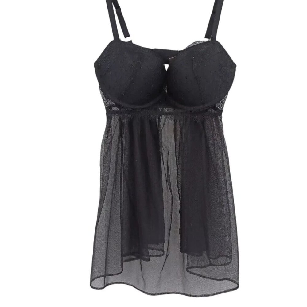 Victoria's Secret Black Lace Lingerie With Push-Up Bra Slip Babydoll Lace